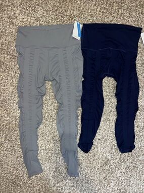 NWT! Sweetflexx Hi Rise Resistance Band Feather Gray Leggings & Navy Capris (8)